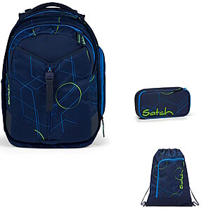 Satch Match Blue Tech 3 tlg Schulrucksack-Set. Schulrucksack-Set